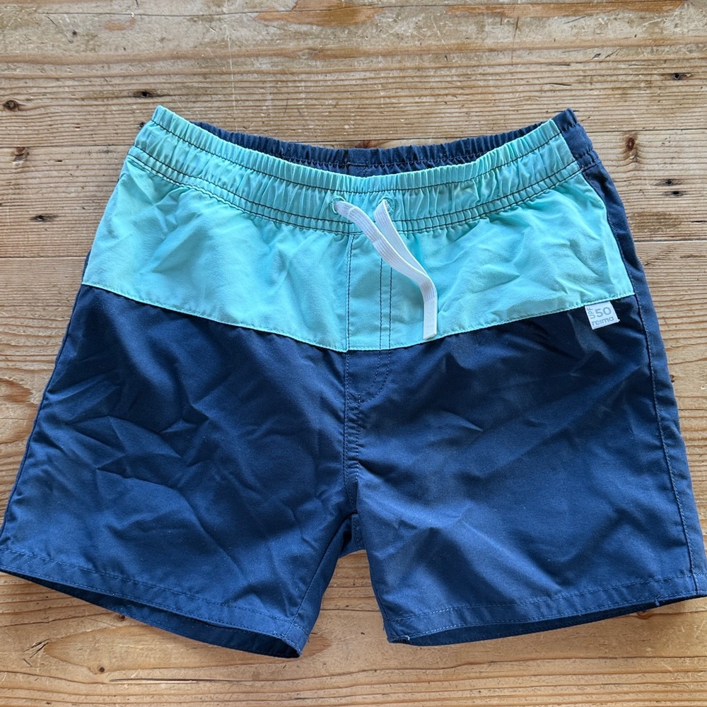 Kids Two-Tone Swim Trunks in Navy and Aqua